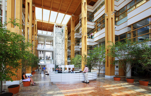 HudsonAlpha atrium with integrated acoustic finishes. (courtesy of Cooper Carry)